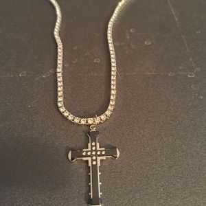 Mens or women's custom made rhinestone necklace with cross